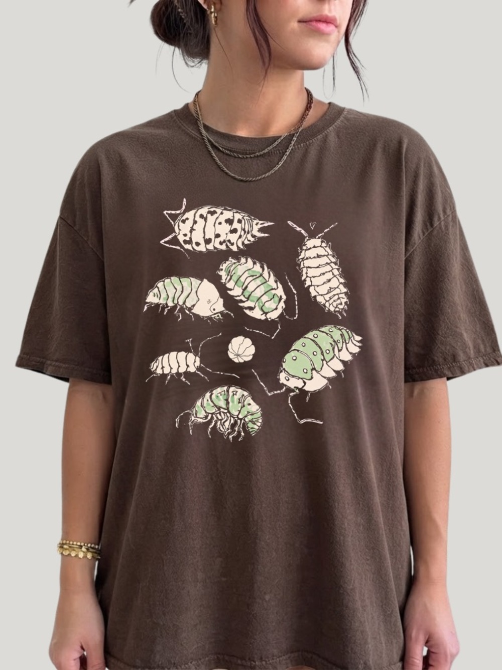 Isopod Roly Poly Pill Bug Cute Insects Vintage Brown T-Shirt - Picture 2 of 7